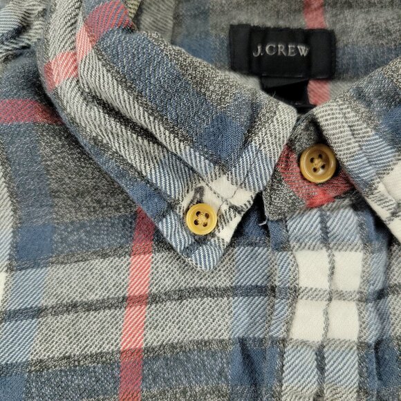 J Crew Button Shirt Men's Small Gray Red Plaid Flannel Long Sleeve Pocket Adult - Picture 3 of 14